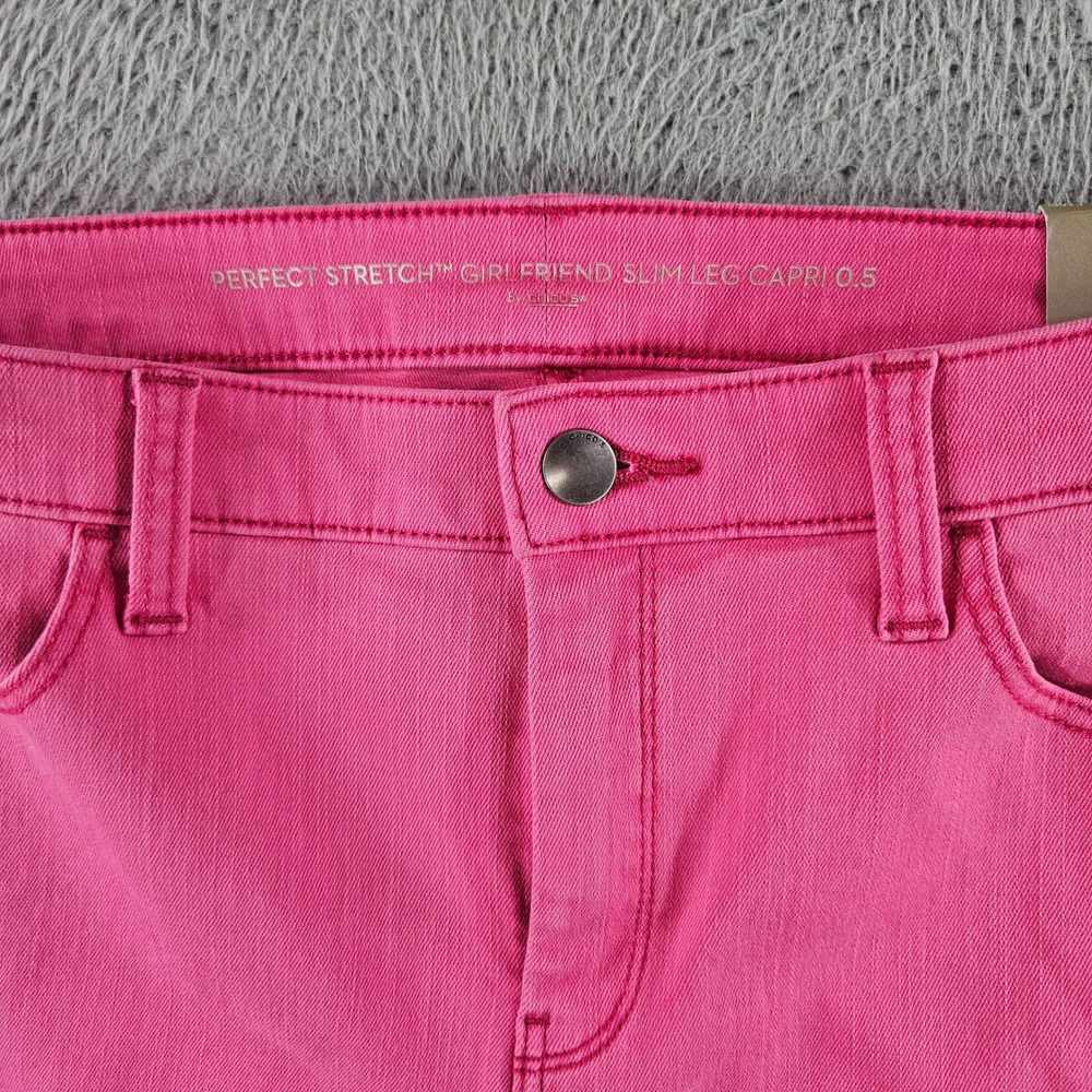 Chicos Perfect Stretch Girlfriend Slim Capri Pink Frayed Hem Pants 0.5 US 6 NEW - Picture 3 of 10